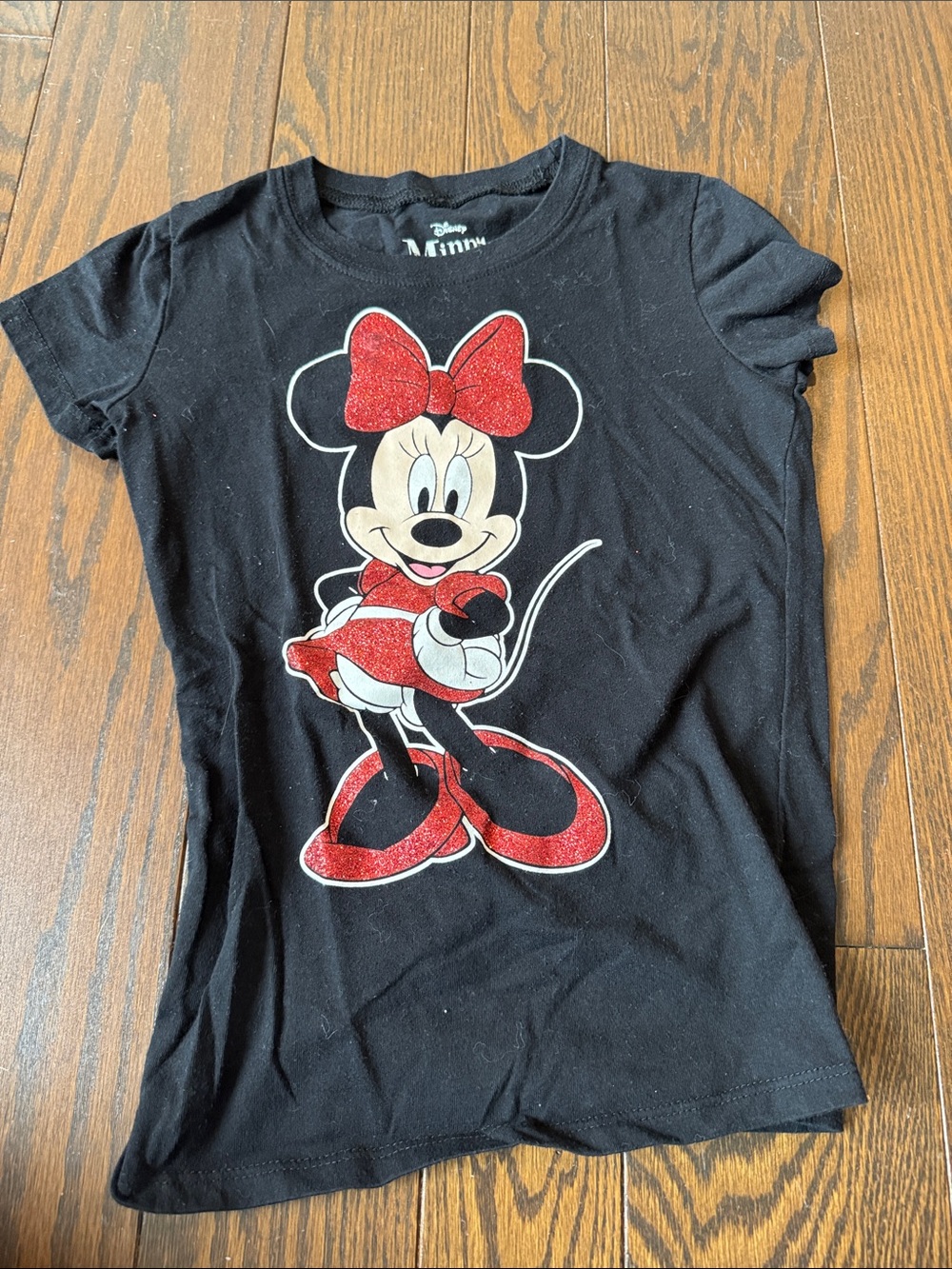 Disney Black Girls' Minnie Mouse Tee with Red Glitter Accents